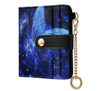 Ewusp Blue Butterfly Wallets for Women PU Leather RFID Blocking Clutch Wallet Bifold Compact Ladies Purse with Zipper Coin Pocket & ID Window