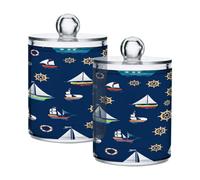 Ewusp Boats Qtip Holder 2 PCS Clear Plastic Apothecary Jars with Lid Cotton Pad Holder Dispenser Cotton Bud Holder Bathroom Storage Container Makeup Organiser