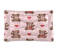 Ewusp Brown Bears Hearts Calming Dog Bed for Small Medium Large Pets Washable Dog Crate Mattress Soft and Cozy Pet Bed Floor Pad with Anti-Slip Bottom 60x46x4.5 cm