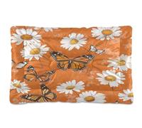Ewusp Butterfly Daisy Calming Dog Bed for Small Medium Large Pets Washable Dog Crate Mattress Soft and Cozy Pet Bed Floor Pad with Anti-Slip Bottom 91x60x6 cm