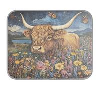 Ewusp Butterfly Highland Cow Dog Cooling Mat 50x70 cm Scratch-Resistant Pet Cool Mat Self Cool Ice Silk Bed Pad Summer Cooling Sleeping Pad for Dogs & Cats