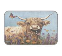 Ewusp Butterfly Highland Cow Dog Cooling Mat 60x98 cm Scratch-Resistant Pet Cool Mat Self Cool Ice Silk Bed Pad Summer Cooling Sleeping Pad for Dogs & Cats