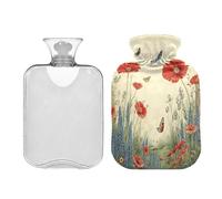 Ewusp Butterfly Poppies Hot Water Bottle with Cover, 1L Hot Water Bag for Neck Shoulder Pain Relief, Menstrual Cramps, Hand Feet Warmer, Hot Compress and Cold Therapy
