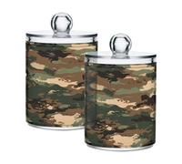 Ewusp Camouflage Qtip Holder 2 PCS Clear Plastic Apothecary Jars with Lid Cotton Pad Holder Dispenser Cotton Bud Holder Bathroom Storage Container Makeup Organiser