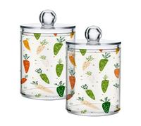 Ewusp Carrots Qtip Holder 2 PCS Clear Plastic Apothecary Jars with Lid Cotton Pad Holder Dispenser Cotton Bud Holder Bathroom Storage Container Makeup Organiser