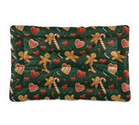 Ewusp Christmas Gingerbread Man Calming Dog Bed for Small Medium Large Pets Washable Dog Crate Mattress Soft and Cozy Pet Bed Floor Pad with Anti-Slip Bottom 91x60x6 cm