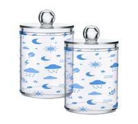 Ewusp Cloud Moon Qtip Holder 2 PCS Clear Plastic Apothecary Jars with Lid Cotton Pad Holder Dispenser Cotton Bud Holder Bathroom Storage Container Makeup Organiser