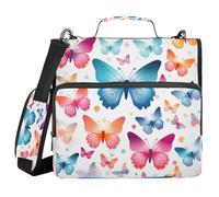 Ewusp Colorful Butterfly 3 Ring Zipper Binder with Handle & Shoulder Strap 1.5 Inch Expanding File Folder Multi-Pocket Organizer Holds 500 Sheets for School Office