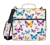 Ewusp Colorful Butterfly 3 Ring Zipper Binder with Handle & Shoulder Strap 1.5 Inch Expanding File Folder Multi-Pocket Organizer Holds 500 Sheets for School Office