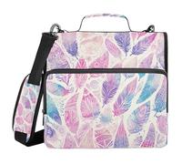 Ewusp Colorful Feather 3 Ring Zipper Binder with Handle & Shoulder Strap 1.5 Inch Expanding File Folder Multi-Pocket Organizer Holds 500 Sheets for School Office