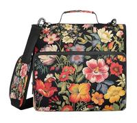 Ewusp Colorful Flower 3 Ring Zipper Binder with Handle & Shoulder Strap 1.5 Inch Expanding File Folder Multi-Pocket Organizer Holds 500 Sheets for School Office