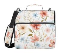 Ewusp Colorful Flower 3 Ring Zipper Binder with Handle & Shoulder Strap 1.5 Inch Expanding File Folder Multi-Pocket Organizer Holds 500 Sheets for School Office