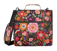 Ewusp Colorful Flowers 3 Ring Zipper Binder with Handle & Shoulder Strap 1.5 Inch Expanding File Folder Multi-Pocket Organizer Holds 500 Sheets for School Office
