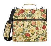 Ewusp Colorful Flowers 3 Ring Zipper Binder with Handle & Shoulder Strap 1.5 Inch Expanding File Folder Multi-Pocket Organizer Holds 500 Sheets for School Office
