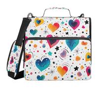 Ewusp Colorful Heart 3 Ring Zipper Binder with Handle & Shoulder Strap 1.5 Inch Expanding File Folder Multi-Pocket Organizer Holds 500 Sheets for School Office