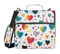 Ewusp Colorful Heart 3 Ring Zipper Binder with Handle & Shoulder Strap 1.5 Inch Expanding File Folder Multi-Pocket Organizer Holds 500 Sheets for School Office