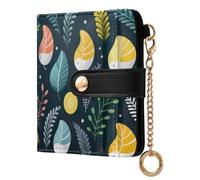 Ewusp Colorful Leaves Wallets for Women PU Leather RFID Blocking Clutch Wallet Bifold Compact Ladies Purse with Zipper Coin Pocket & ID Window