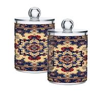 Ewusp Colorful Ornamenta Qtip Holder 2 PCS Clear Plastic Apothecary Jars with Lid Cotton Pad Holder Dispenser Cotton Bud Holder Bathroom Storage Container Makeup Organiser