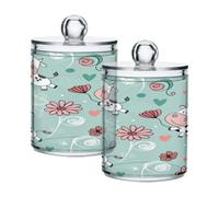 Ewusp Cow Qtip Holder 2 PCS Clear Plastic Apothecary Jars with Lid Cotton Pad Holder Dispenser Cotton Bud Holder Bathroom Storage Container Makeup Organiser
