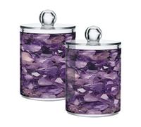 Ewusp Crystals Purple Qtip Holder 2 PCS Clear Plastic Apothecary Jars with Lid Cotton Pad Holder Dispenser Cotton Bud Holder Bathroom Storage Container Makeup Organiser