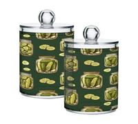 Ewusp Cucumber Qtip Holder 2 PCS Clear Plastic Apothecary Jars with Lid Cotton Pad Holder Dispenser Cotton Bud Holder Bathroom Storage Container Makeup Organiser