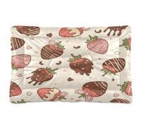 Ewusp Cute Chocolate Strawberry Calming Dog Bed for Small Medium Large Pets Washable Dog Crate Mattress Soft and Cozy Pet Bed Floor Pad with Anti-Slip Bottom 60x46x4.5 cm