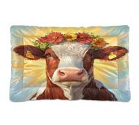 Ewusp Cute Cow Calming Dog Bed for Small Medium Large Pets Washable Dog Crate Mattress Soft and Cozy Pet Bed Floor Pad with Anti-Slip Bottom 60x46x4.5 cm