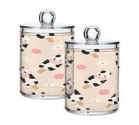 Ewusp Cute Cow Qtip Holder 2 PCS Clear Plastic Apothecary Jars with Lid Cotton Pad Holder Dispenser Cotton Bud Holder Bathroom Storage Container Makeup Organiser