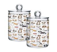 Ewusp Cute Dogs Qtip Holder 2 PCS Clear Plastic Apothecary Jars with Lid Cotton Pad Holder Dispenser Cotton Bud Holder Bathroom Storage Container Makeup Organiser