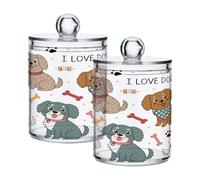 Ewusp Cute Dogs Qtip Holder 2 PCS Clear Plastic Apothecary Jars with Lid Cotton Pad Holder Dispenser Cotton Bud Holder Bathroom Storage Container Makeup Organiser