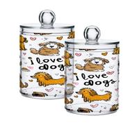 Ewusp Cute Dogs Qtip Holder 2 PCS Clear Plastic Apothecary Jars with Lid Cotton Pad Holder Dispenser Cotton Bud Holder Bathroom Storage Container Makeup Organiser