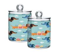 Ewusp Cute Dogs Qtip Holder 2 PCS Clear Plastic Apothecary Jars with Lid Cotton Pad Holder Dispenser Cotton Bud Holder Bathroom Storage Container Makeup Organiser