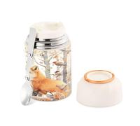 Ewusp Cute Fox Food Flask for Adults 500ml Stainless Steel Double Walled Vacuum Insulated Food Jar with Folding Spoon BPA Free Leakproof Soup Container