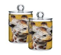 Ewusp Cute Giraffe Qtip Holder 2 PCS Clear Plastic Apothecary Jars with Lid Cotton Pad Holder Dispenser Cotton Bud Holder Bathroom Storage Container Makeup Organiser