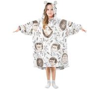 Ewusp Cute Hedgehog Wearable Blanket Hoodie for Kids Oversized Hooded Sweatshirt Flannel Blanket with Pocket