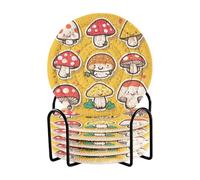 Ewusp Cute Mushroom Drink Coasters with Holder Absorbent Woven Coaster for Drinks Heat Resistant Cup Mat for Bar Coffee Table Protection, 6 Pack