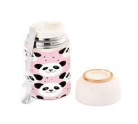 Ewusp Cute Pandas Food Flask for Adults 500ml Stainless Steel Double Walled Vacuum Insulated Food Jar with Folding Spoon BPA Free Leakproof Food Container for Hot Food Soup