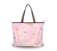 Ewusp Cute Planet Tote Bag for Women Canvas Zipper Handbag Casual Shoulder Bag for Travel Shopping Work