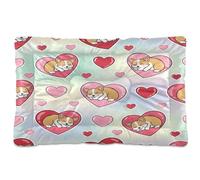 Ewusp Cute Puppies Hearts Calming Dog Bed for Small Medium Large Pets Washable Dog Crate Mattress Soft and Cozy Pet Bed Floor Pad with Anti-Slip Bottom 60x46x4.5 cm