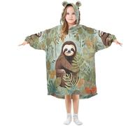 Ewusp Cute Sloth Wearable Blanket Hoodie for Kids Oversized Hooded Sweatshirt Flannel Blanket with Pocket