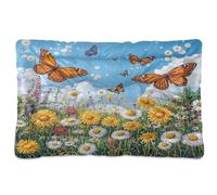 Ewusp Daisy Butterfly Calming Dog Bed for Small Medium Large Pets Washable Dog Crate Mattress Soft and Cozy Pet Bed Floor Pad with Anti-Slip Bottom 91x60x6 cm