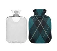 Ewusp Dark Teal Black Plaid Hot Water Bottle with Cover, 1L Hot Water Bag for Neck Shoulder Pain Relief, Menstrual Cramps, Hand Feet Warmer, Hot Compress and Cold Therapy