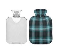 Ewusp Dark Teal Black Plaid Hot Water Bottle with Cover, 1L Hot Water Bag for Neck Shoulder Pain Relief, Menstrual Cramps, Hand Feet Warmer, Hot Compress and Cold Therapy