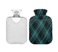 Ewusp Dark Teal Black Plaid Hot Water Bottle with Cover, 1L Hot Water Bag for Neck Shoulder Pain Relief, Menstrual Cramps, Hand Feet Warmer, Hot Compress and Cold Therapy