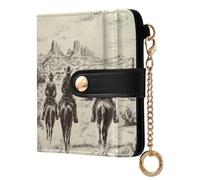 Ewusp Desert Cowboys Wallets for Women PU Leather RFID Blocking Clutch Wallet Bifold Compact Ladies Purse with Zipper Coin Pocket & ID Window