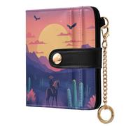 Ewusp Desert Cowboys Wallets for Women PU Leather RFID Blocking Clutch Wallet Bifold Compact Ladies Purse with Zipper Coin Pocket & ID Window