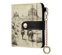 Ewusp Desert Cowboys Wallets for Women PU Leather RFID Blocking Clutch Wallet Bifold Compact Ladies Purse with Zipper Coin Pocket & ID Window