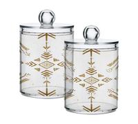 Ewusp Ethnic Print Qtip Holder 2 PCS Clear Plastic Apothecary Jars with Lid Cotton Pad Holder Dispenser Cotton Bud Holder Bathroom Storage Container Makeup Organiser