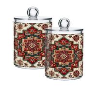 Ewusp Ethnic Print Qtip Holder 2 PCS Clear Plastic Apothecary Jars with Lid Cotton Pad Holder Dispenser Cotton Bud Holder Bathroom Storage Container Makeup Organiser