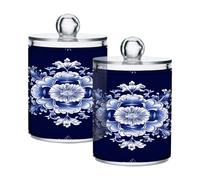 Ewusp Ethnic Print Qtip Holder 2 PCS Clear Plastic Apothecary Jars with Lid Cotton Pad Holder Dispenser Cotton Bud Holder Bathroom Storage Container Makeup Organiser